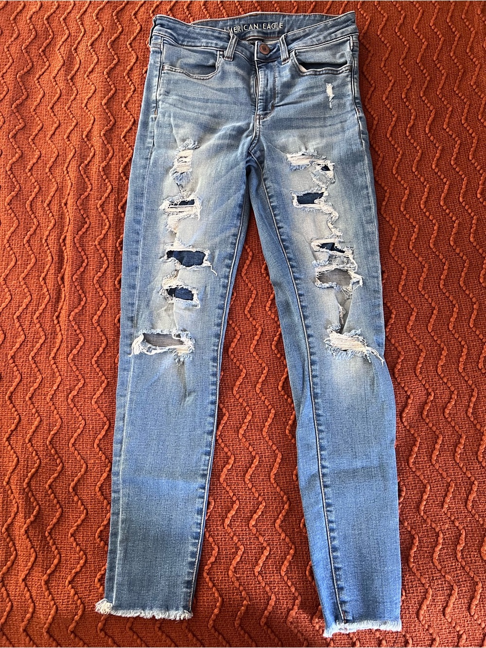 American Eagle Outfitters Light Blue Distressed Skinny Jeans for Women